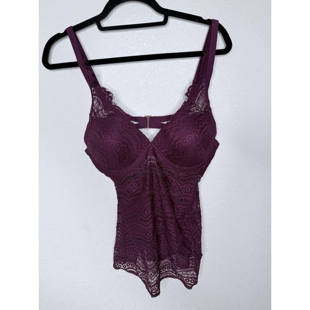 Smart & Sexy Swimwear Tankini Swim Top Womens 36C Purple‎ Crochet Lace Push Up